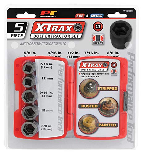 Performance Tool W38919 3/8-Inch Drive 5 Piece Bolt Extractor Set (Metric/SAE)