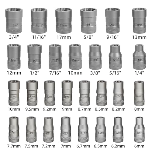 Bolt Extractor Set, 32Pcs Stripped Bolt Remover Lug Nut Remover | Lug Nut Extractor Set for Broken Damaged Rounded-Off Bolts, Nuts, Bolts, Studs, Threaded Tubes - size: 32pcs