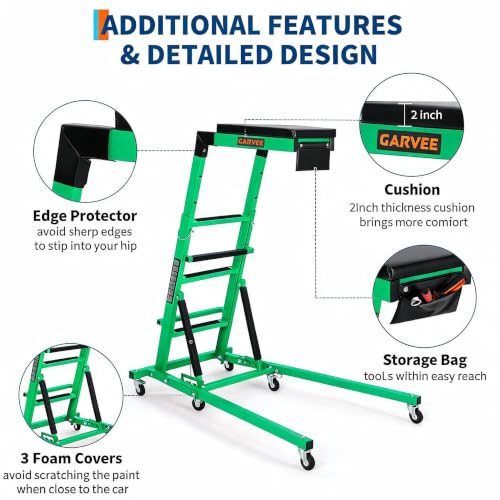 Garvee Automotive Top Side Creeper, 400 LBS, Green | 48-68Inch Adjustable Height, 6 Swivel Casters, Foldable, Heavy Duty, For Garage & Auto Shop Repair - color: Green