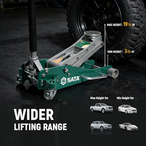 SATA 3-Ton (6,600 lb) Aluminum Floor Jack, Low-Profile Design with Dual-Piston Rapid Lift Pump, Tested for 1.5X Overload for Ultimate Safety, 30% Lighter Than Steel Model