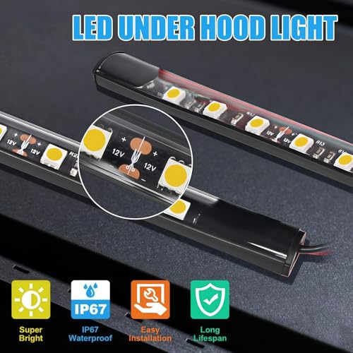 Under Hood LED Light Kit, Waterproof 12V Car LED Lights Bars Car Hood Work Inspection Lights Underhood Work Light Kit with Automatic On/Off -Universal Fits Any Vehicle - size: 36cm/14.17inch