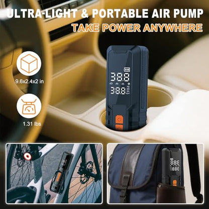 Tire Inflator Portable Air Compressor – Emergency Flat Tire Rescue & Pressure Maintenance Tool, Cordless Pump with 150PSI, LCD Screen, Auto Shut-Off – for Car, Motorcycle, Bicycle, Balls