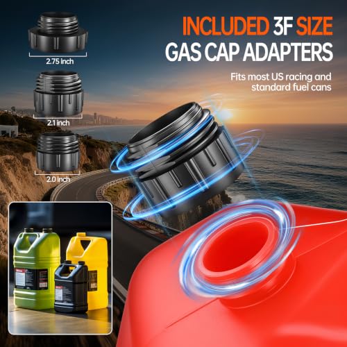 Portable fuel transfer pump with automatic shut-off, flow rate 3.8 gallons per minute, 51-inch hose, includes 4 tank adapters, suitable for gasoline, diesel, motor oil, and urea (Red)