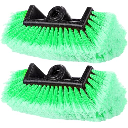Tanlade 2 Pcs Car Wash Brush Head with Soft Detailing Bristle Flow Through Car Cleaning Brush Exterior Wash Equipment for Auto Truck RV Boat Camper(10 Inch,Green) - color: Green, size: 10 Inch