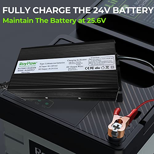 24V 15A LiFePO4 Battery Charger, RoyPow 24V Lithium LiFePO4 Battery Charger 29.2V Lithium Battery Chargers, 15A Smart Battery Maintainer, Designed for 24V LiFePO4 Deep Cycle Rechargeable Batteries