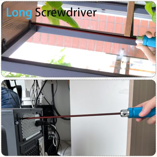 Long Screwdriver 10.5 Inch Flat Head Screwdriver | Aluminum alloy handle with detachable design, red coated rust-resistant tip, high torque durable screwdriver for heavy use