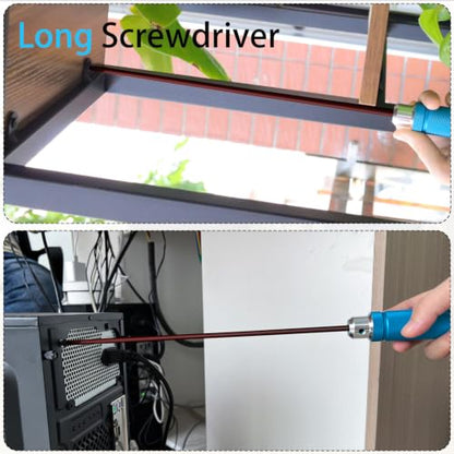 Long Screwdriver 10.5 Inch Flat Head Screwdriver | Aluminum alloy handle with detachable design, red coated rust-resistant tip, high torque durable screwdriver for heavy use