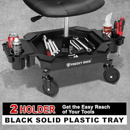 Rolling Stool with Wheels, Adjustable Height Pneumatic Garage Work Mechanic Stool Seat with Backrest, 400 LBS Capacity 360° Swivel Mechanic Crepper Chair with Tool Tray Storage, Black - color: Carbon Fiber Black