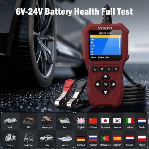 Car Battery Tester 6V 12V 24V with Lithium Battery Testing, BT911 5-3000CCA Automotive 12V&24V Dual Circuit Testing, Load/Alternator Tester, Charging Cranking System Tester for All Car Motorcycle Boat - color: Light Red