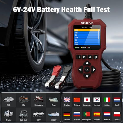 Car Battery Tester 6V 12V 24V with Lithium Battery Testing, BT911 5-3000CCA Automotive 12V&24V Dual Circuit Testing, Load/Alternator Tester, Charging Cranking System Tester for All Car Motorcycle Boat - color: Light Red