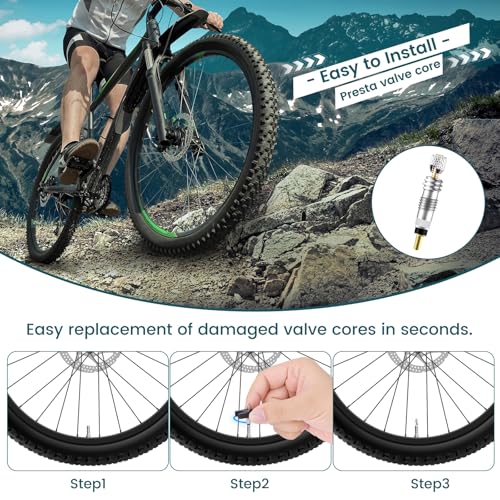 21Pcs Professional Brass Presta Valve Core & Stem - Leak-Proof Valve cores and Remover Tool Universal for Tubeless Road/MTB Bike Tires (Upgrade)