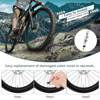 21Pcs Professional Brass Presta Valve Core & Stem - Leak-Proof Valve cores and Remover Tool Universal for Tubeless Road/MTB Bike Tires (Upgrade)