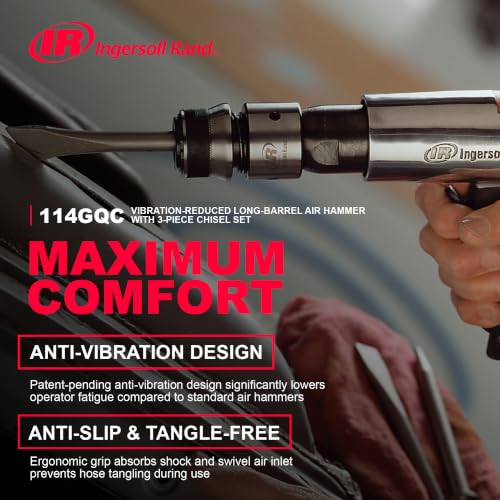Ingersoll Rand 114GCQ EDGE Series 2 5/8" Stroke Air Hammer Kit, Max Rotational Speed Up to 3,500 BPM, Includes 3 Chisel Attachments