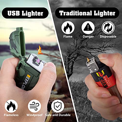 LcFun Electric Dual Arc Lighter USB Rechargeable Outdoor Windproof Flameless Plasma Lighters for Camping, Hiking, Waterproof Matches Survival Tactical Gear Fathers Day Dad Gifts Birthday Gifts for Men - color: Camouflage