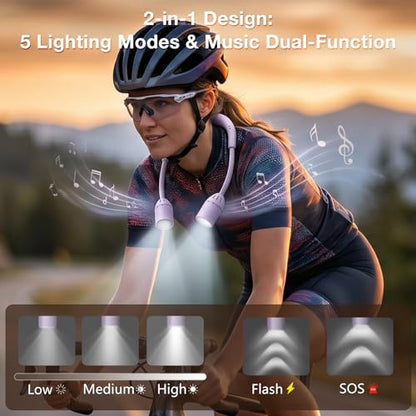 Purple Neck Light, Bluetooth Speaker, 5 Modes, USB-C Rechargeable | Hands-free 2-in-1 neck light and Bluetooth speaker with 90° adjustable beams, 5 modes, 2600mAh USB-C power, and 40+ hours. - color: Purple