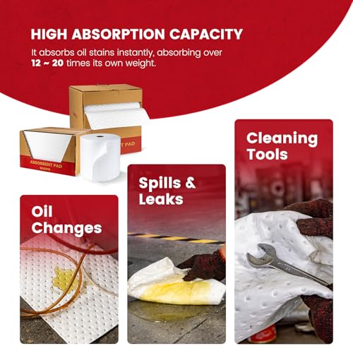 Oil Absorbent Pads Roll | 16"x20" Oil-Only Spill Mat 100-Pack | Industrial Spill Control for Oil & Fuel(24 Gal/Box) | Repels Water Absorbing Rolls - color: 100pack 3mm Thickened/Oil Only rolls(16"x20")