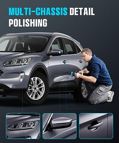 Mini Polisher, 2inch/ 3inch 750W with 12mm Random Orbital for Car Detailing | Mini Da Polisher with 16pcs Trapezoidal Polisher Pads, 6 Variable Speed 2000-5500OPM, 16.4 ft Cord Heavy Duty Polisher