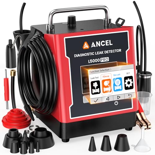ANCEL L5000 PRO EVAP Turbo Smoke Machine Automotive Leak Detector – Smoke Tester Adds Pressure Decay & Vacuum Test for All Systems, Built-in Pump, 0.4-20 PSI, LCD Screen, Detects Micro to Major Leaks - color: Red