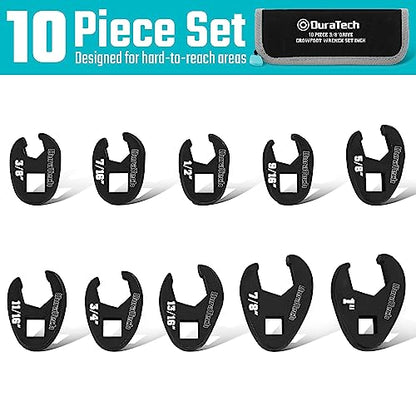 DURATECH 10-Piece 3/8 Inch Drive Crowfoot Wrench Set, SAE, CR-V Steel, with Zipper Bag - size: SAE, style: Flare nut