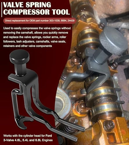 Timing Belt Tools Set for Ford 4.6L, 5.4L & 6.8L 3V Engines, Cam Phaser Holder & Mounting Bolt Tool, Timing Chain Locking Tool, Valve Spring Compressor Tool, Crankshaft Positioning & Pulley Bolt Tool
