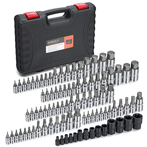 92-Piece Allen and Torx Bit Socket Set, 1/4" 3/8" and 1/2" Drive Tamper Proof Torx/Hex SAE & Metric Bit Set