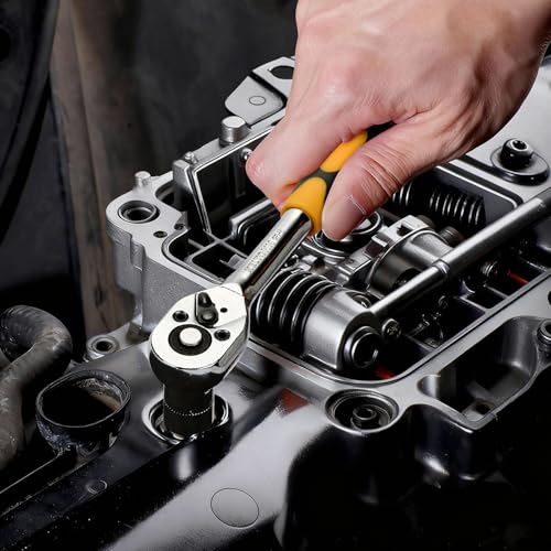 Ratchet Socket Wrench Set Metric, 12PCS Drive Mini Socket Kit with CR-V Steel Sockets (4–13mm) 1/4 Inch, Quick-Release Reversible Ratchet and Extension Bar for Automotive, DIY and Home Repair