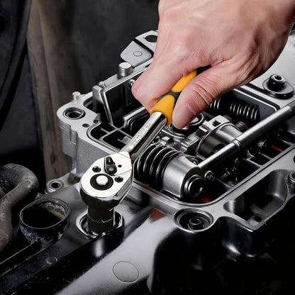Ratchet Socket Wrench Set Metric, 12PCS Drive Mini Socket Kit with CR-V Steel Sockets (4–13mm) 1/4 Inch, Quick-Release Reversible Ratchet and Extension Bar for Automotive, DIY and Home Repair