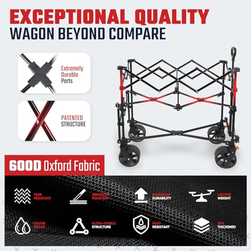 Sekey 500LBS Heavy Duty Double Decker Wagon with Extender, 400L Large Capacity Collapsible Garden Cart Fits 10x10 Canopy, All-Terrain Big Wheels with Brakes, Foldable Utility Wagon for Sports, Camping - color: Khaki