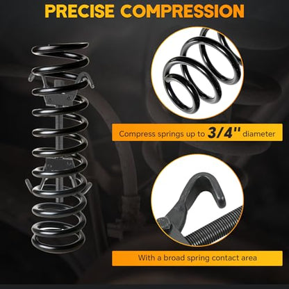 Coil Spring Compressor Tool Kit | Vehicle Strut & Coil Spring Installer/Remover Fit Most Struts & Coil Springs for Auto Repair with Tempered Chrome Steel Jaws