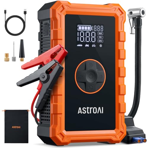 AstroAI S8 Air Jump Starter with Air Compressor, 3000A Peak Car Battery Jump Starter Portable (9.0 Gas/6.5L Diesel) with 150PSI Cordless Auto-Shutoff Tire Inflator, 12V Battery Charger Booster(Orange) - color: 3000A-Orange