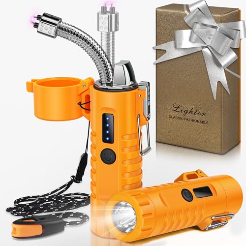 Lafagiet Electric Lighter, USB C Rechargeable, with LED Battery Display, Flashlight, 360° Flexible extendable Arc Lighters for Candle, Camping, Outdoor Adventure - color: Lf51-orange