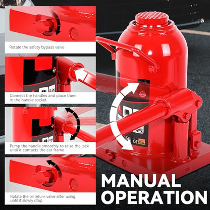 Auto Dynasty 25 Ton Hydraulic Bottle Jack, Automotive Welded Bottle Jack for Car, Pickup Truck, RV, Auto Repair, 10" to 18" Lifting Range (Red) - color: Red, size: 25 Ton