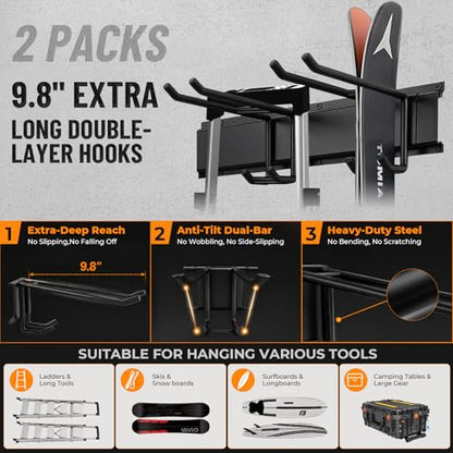 66" Heavy Duty Garage Tool Organizer Wall Mount, Steel Garage Storage Rack Holds up to 900 lbs with Adjustable Hooks, Wall Mounted Tool Organizer for Garage, Shed & Yard, 4 Panels, 10 Hooks & 2 Straps - size: 66"|4 Panels+10 Hooks+2 Straps