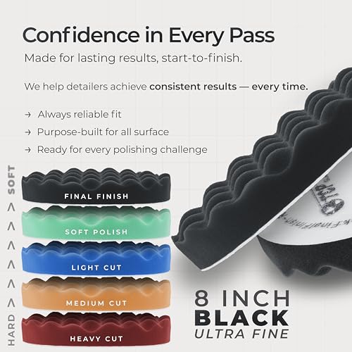 TCP Global 8" Black Waffle Foam Buffing Pad Hook and Loop Backing - Extra Fine Pad for Polishing, Automotive, Marine, Truck, RV & Compound Cutting, Car Polishing Pads - color: Black