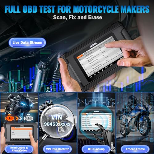 ANCEL MT500 Plus Motorcycle Scanner, Full-System OBD2 Diagnostic Tool with Quick Service Resets & Advanced Programming, Fits for BMW, Honda, Yamaha, Ducati, KTM, Kawasaki, Suzuki, Triumph