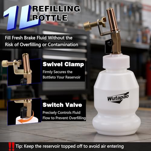 3L Vacuum Brake Bleeder Kit with 1L Refilling Bottle for Brake Fluid Bleeding – One-Person Operation, Includes 13 Adapters and Air Coupler, Brake Bleeding Tool for Various Vehicles and Motorcycles