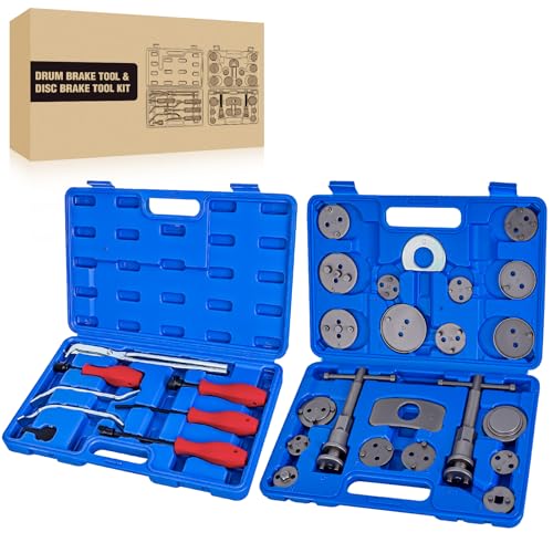 GOOACC 8PCS Drum Brake Tool Kit & 22PCS Disc Brake Caliper Compression Tool Set, 2 in 1 Brake Tools kit with Drum Brake Spring Caliper Piston Rewind Compressor Tool for Brake Installer Remover Blue - color: 8pc+22pc Brake Tool Blue
