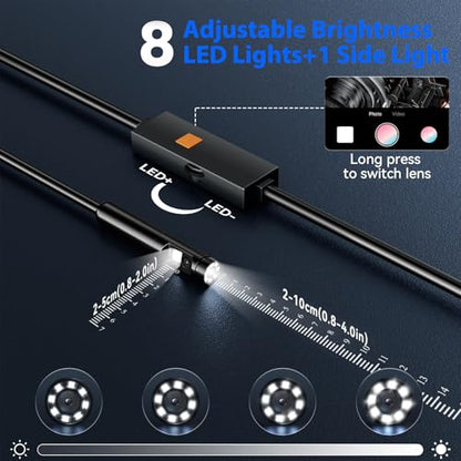 Endoscope Camera with Light, Dual-Lens 1920P HD Borescope Tools with 8+1 Adjustable LED Lights, 32.8FT Semi-Rigid Snake Cord IP67 Waterproof Inspection Camera for iPhone, iPad, iOS and Android Phone - size: 32.8FT, style: Dual Lens