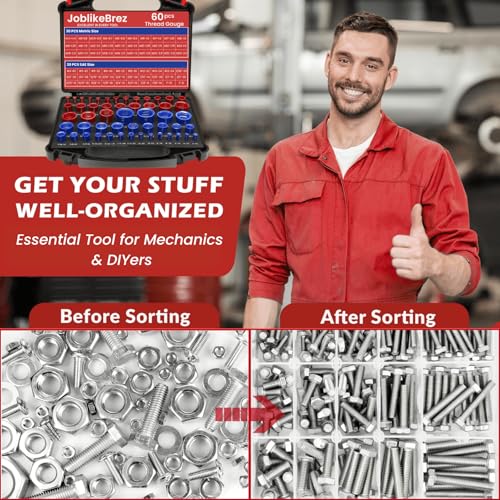 Thread Checker, 60pcs Nut and Bolt Thread Checker, 30 Inch & 30 Metric Box Set Thread Gauge, Thread Checker Standard and Metric Suitable for Size Checker of Bolts or Nuts in Narrow Areas - size: 60PCS Thread Checker