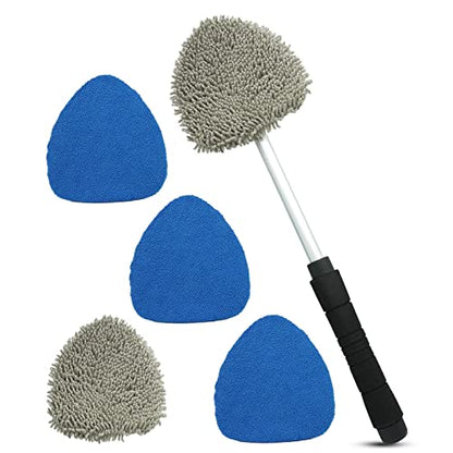 JOYFUL&HOPEFUL Car Windshield Cleaning Tool, Car Inside Window Cleaner Tool with Extendable Handle, 3pc Microfiber and 2pc Chenille, Car Interior Cleaner Tool Anti Fog, Streaks Free - size: 19 inch-Microfiber