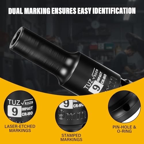 1/2 Inch Drive 9mm Deep Metric 6 Point CR-MO Impact Socket | Radius Corner Design,Square Chamfered Opening,Axle Nut Impact Grade Socket for Easy Removal - size: 1/2” Drive 9mm Deep, style: 1/2" Drive Deep Socket