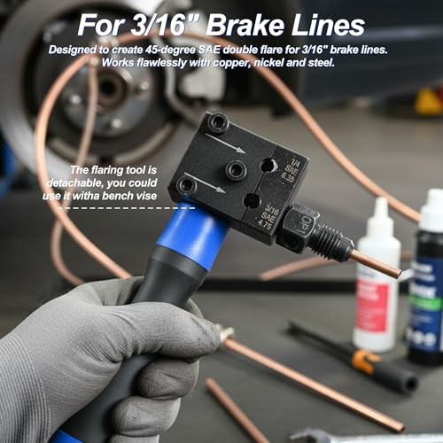 Brake Line Flaring Tool Kit, 3/16" 1/4" Double Flare Tool for Brake Lines, 45 Degree Aluminum Copper Tubing Flaring Tool, for Vehicle Brake Hydraulic Line Repair