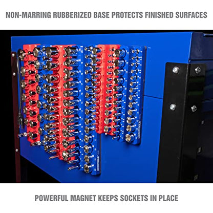OEMTOOLS 6-Pc Metric & SAE Magnetic Socket Tray Set Holds 143 Sockets | Magnetic Socket Organizer Tray, Non-Marring Rubberized Base, Clearly Marked Sizes, 1/4, 3/8, 1/2 Inch Sockets - style: Red and Blue