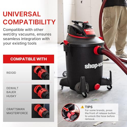 Shop-Vac Premium Universal Hose Plastic 12'X 1-7/8", Replacement Hose Compatible with Rigid, Dewalt, Husky, Craftsman, Bauer, Masterforce Vacuum Cleaners - size: 12' X 1-7/8"
