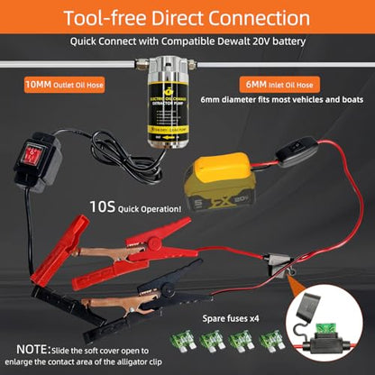 100W Electric Oil Change Extractor Pump, 1-4L/min Oil Transfer Pump for Engine/Transmission/Gear Oil Change, Compatible with DeWalt 20V Battery(Oil Pump-A+Yellow Adapter) - color: Oil Pump-A+Yellow Adapter