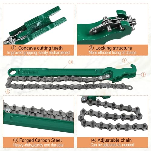Chain Wrench Strap wrench,12 Inch Heavy Duty Oil Filter Chain Wrench | For Heat-Treated Carbon Steel with Hanging Hook - Diesel/Plumbing Use Oil Filter Tool Pipe Fittings Tools