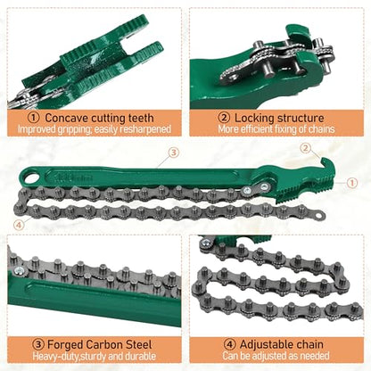 Chain Wrench Strap wrench,12 Inch Heavy Duty Oil Filter Chain Wrench | For Heat-Treated Carbon Steel with Hanging Hook - Diesel/Plumbing Use Oil Filter Tool Pipe Fittings Tools
