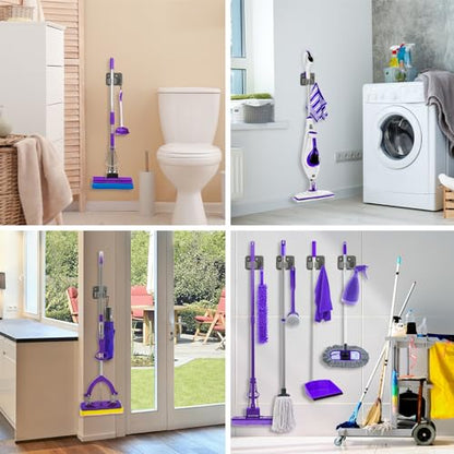 Broom Holder Wall Mount Rack, 304 Stainless Steel Mop and Tool Organizer | Drill-Mounted Gripper Rack Holds Brooms, Mops and Garden Tools Safely in the Laundry Room, Kitchen, Garage, Garden and Shed - color: Gery