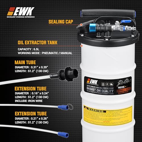 EWK 6.5L Pneumatic/Manual Oil Extractor, Oil Change Pump for Automotive Fluids Vacuum Evacuation, Fluid Extractor Pump Tool for DIY Mechanics - size: 6.5L