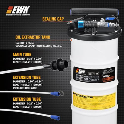 EWK 6.5L Pneumatic/Manual Oil Extractor, Oil Change Pump for Automotive Fluids Vacuum Evacuation, Fluid Extractor Pump Tool for DIY Mechanics - size: 6.5L